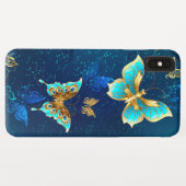 Golden Butterflies op een blauwe achtergrond Case-Mate iPhone Case (Achterkant (horizontaal))