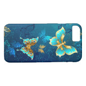Golden Butterflies op een blauwe achtergrond Case-Mate iPhone Case (Achterkant (Horizontaal))