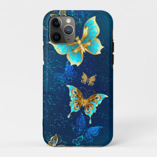 Golden Butterflies op een blauwe achtergrond Case-Mate iPhone Case