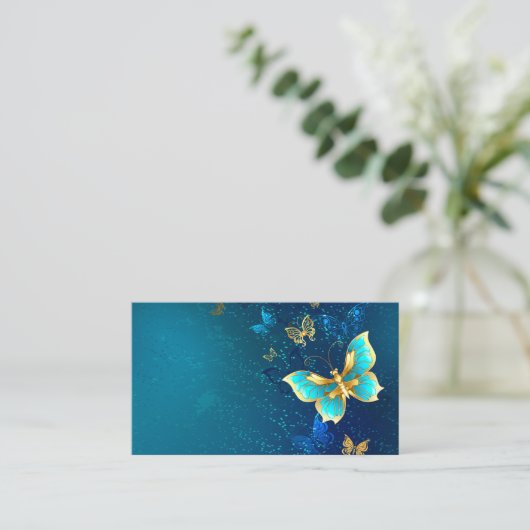 Golden Butterflies op een blauwe achtergrond Contactkaartje (Staand voorkant)
