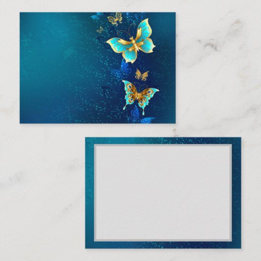 Golden Butterflies op een blauwe achtergrond Contactkaartje (Voorkant / Achterkant)