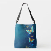 Golden Butterflies op een blauwe achtergrond Crossbody Tas (Achterkant)