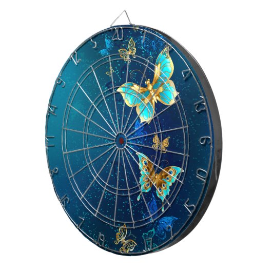 Golden Butterflies op een blauwe achtergrond Dartbord (Voorkant Rechts)