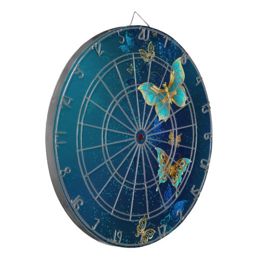 Golden Butterflies op een blauwe achtergrond Dartbord (Voorkant Links)