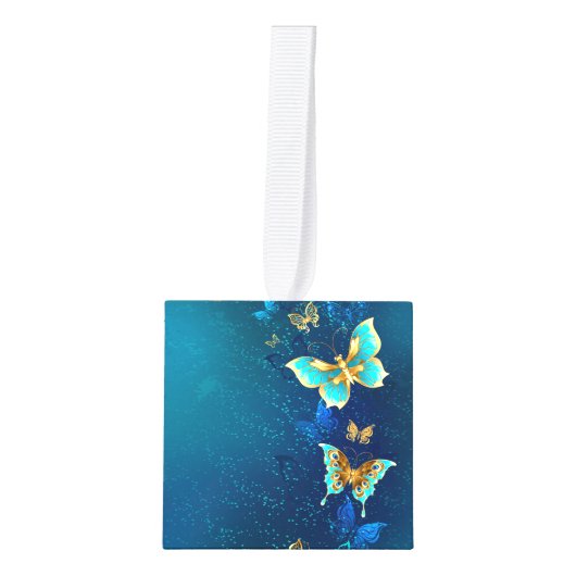 Golden Butterflies op een blauwe achtergrond Decoratie (Voorkant)