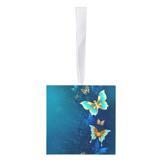 Golden Butterflies op een blauwe achtergrond Decoratie (Rechts)