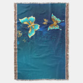 Golden Butterflies op een blauwe achtergrond Deken (Voorkant Verticaal)