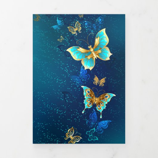 Golden Butterflies op een blauwe achtergrond Drieluik Kaart (Cover)