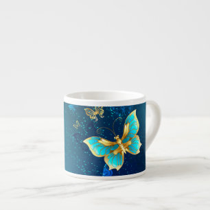 Golden Butterflies op een blauwe achtergrond Espresso Kop