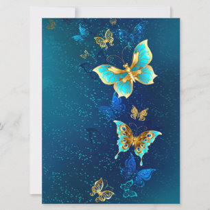 Golden Butterflies op een blauwe achtergrond Feestdagenkaart