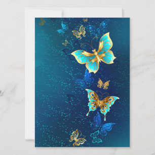 Golden Butterflies op een blauwe achtergrond Feestdagenkaart