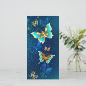 Golden Butterflies op een blauwe achtergrond Feestdagenkaart (Staand voorkant)