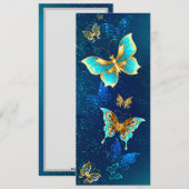 Golden Butterflies op een blauwe achtergrond Feestdagenkaart (Voorkant / Achterkant)