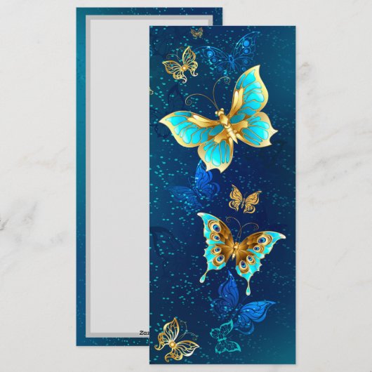 Golden Butterflies op een blauwe achtergrond Feestdagenkaart (Voorkant / Achterkant)