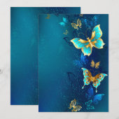 Golden Butterflies op een blauwe achtergrond Feestdagenkaart (Voorkant / Achterkant)