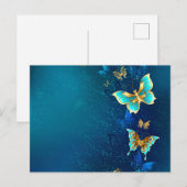 Golden Butterflies op een blauwe achtergrond Feestdagenkaart (Voorkant / Achterkant)