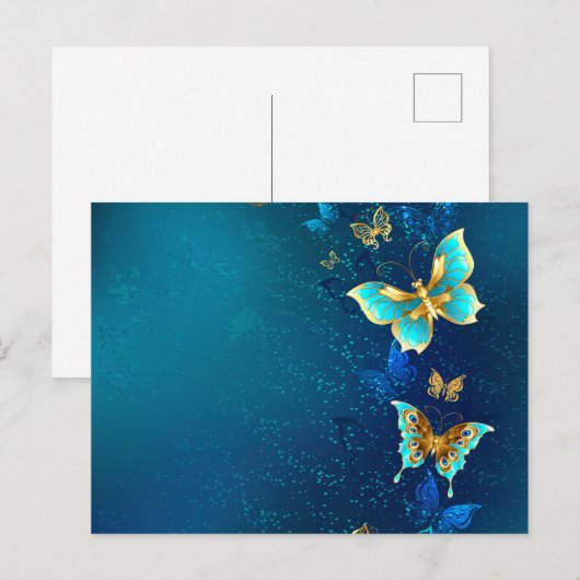 Golden Butterflies op een blauwe achtergrond Feestdagenkaart (Voorkant / Achterkant)
