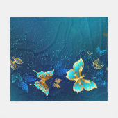 Golden Butterflies op een blauwe achtergrond Fleece Deken (Voorkant (Horizontaal))