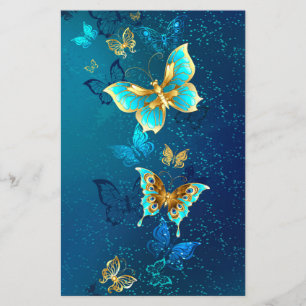 Golden Butterflies op een blauwe achtergrond Flyer