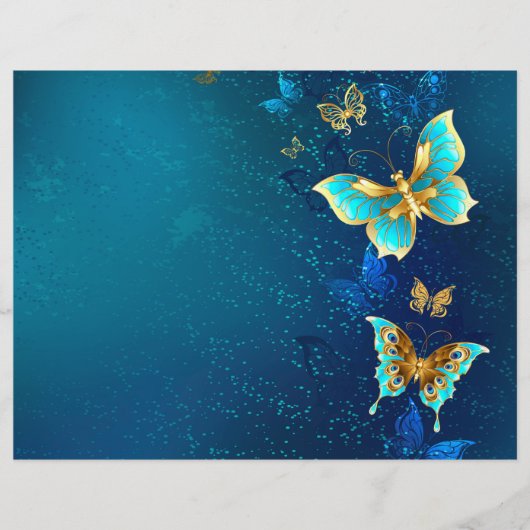 Golden Butterflies op een blauwe achtergrond Flyer (Voorkant)