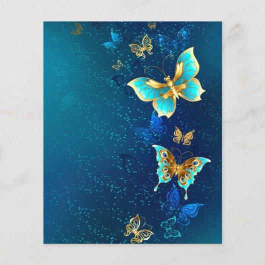 Golden Butterflies op een blauwe achtergrond Flyer (Voorkant)