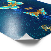 Golden Butterflies op een blauwe achtergrond Foto Afdruk (Hoek)