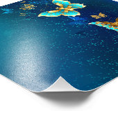 Golden Butterflies op een blauwe achtergrond Foto Afdruk (Hoek)