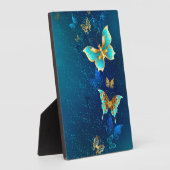 Golden Butterflies op een blauwe achtergrond Fotoplaat (Zijkant)