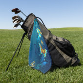 Golden Butterflies op een blauwe achtergrond Golfhanddoek (Groen)