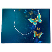 Golden Butterflies op een blauwe achtergrond Groot Cadeauzakje (Voorkant)