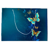 Golden Butterflies op een blauwe achtergrond Groot Cadeauzakje (Achterkant)