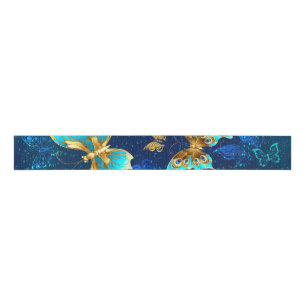 Golden Butterflies op een blauwe achtergrond Grosgrain Lint
