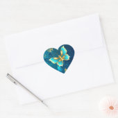 Golden Butterflies op een blauwe achtergrond Hart Sticker (Envelop)