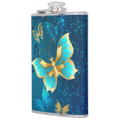 Golden Butterflies op een blauwe achtergrond Heupfles (Links)