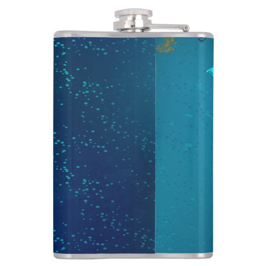 Golden Butterflies op een blauwe achtergrond Heupfles (Achterkant)