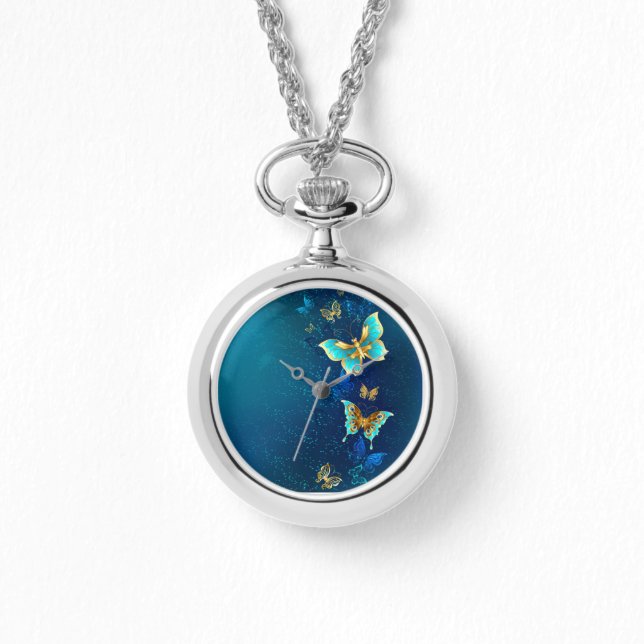 Golden Butterflies op een blauwe achtergrond Horloge (Voorkant)