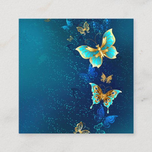 Golden Butterflies op een blauwe achtergrond Informatiekaartje (Voorkant)