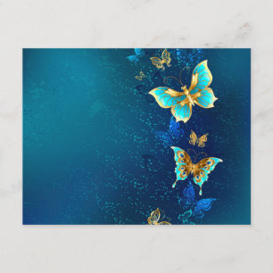 Golden Butterflies op een blauwe achtergrond Informatiekaartje