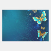 Golden Butterflies op een blauwe achtergrond Inpakpapier Vel (Voorkant 2)