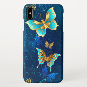 Golden Butterflies op een blauwe achtergrond iPhone XS Max Hoesje