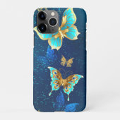 Golden Butterflies op een blauwe achtergrond iPhone Hoesje (Achterkant)