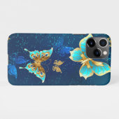Golden Butterflies op een blauwe achtergrond iPhone Hoesje (Achterkant horizontaal)