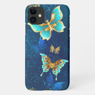 Golden Butterflies op een blauwe achtergrond iPhone 11 Hoesje