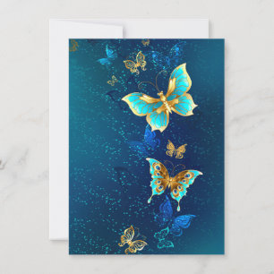 Golden Butterflies op een blauwe achtergrond Kaart