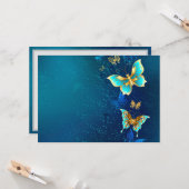 Golden Butterflies op een blauwe achtergrond Kaart (Voorkant / Achterkant in situ)