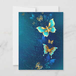 Golden Butterflies op een blauwe achtergrond Kaart