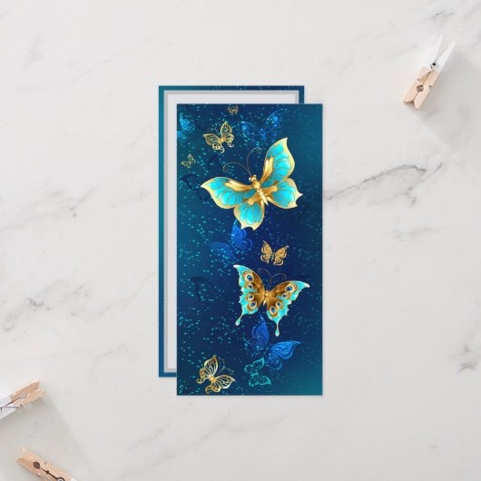 Golden Butterflies op een blauwe achtergrond Kaart (Voorkant / Achterkant in situ)