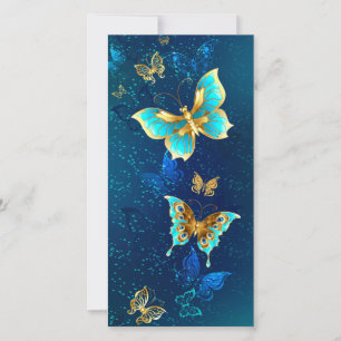 Golden Butterflies op een blauwe achtergrond Kaart