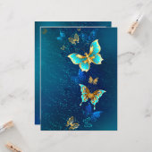 Golden Butterflies op een blauwe achtergrond Kaart (Voorkant / Achterkant in situ)