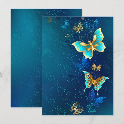 Golden Butterflies op een blauwe achtergrond Kaart (Voorkant / Achterkant)